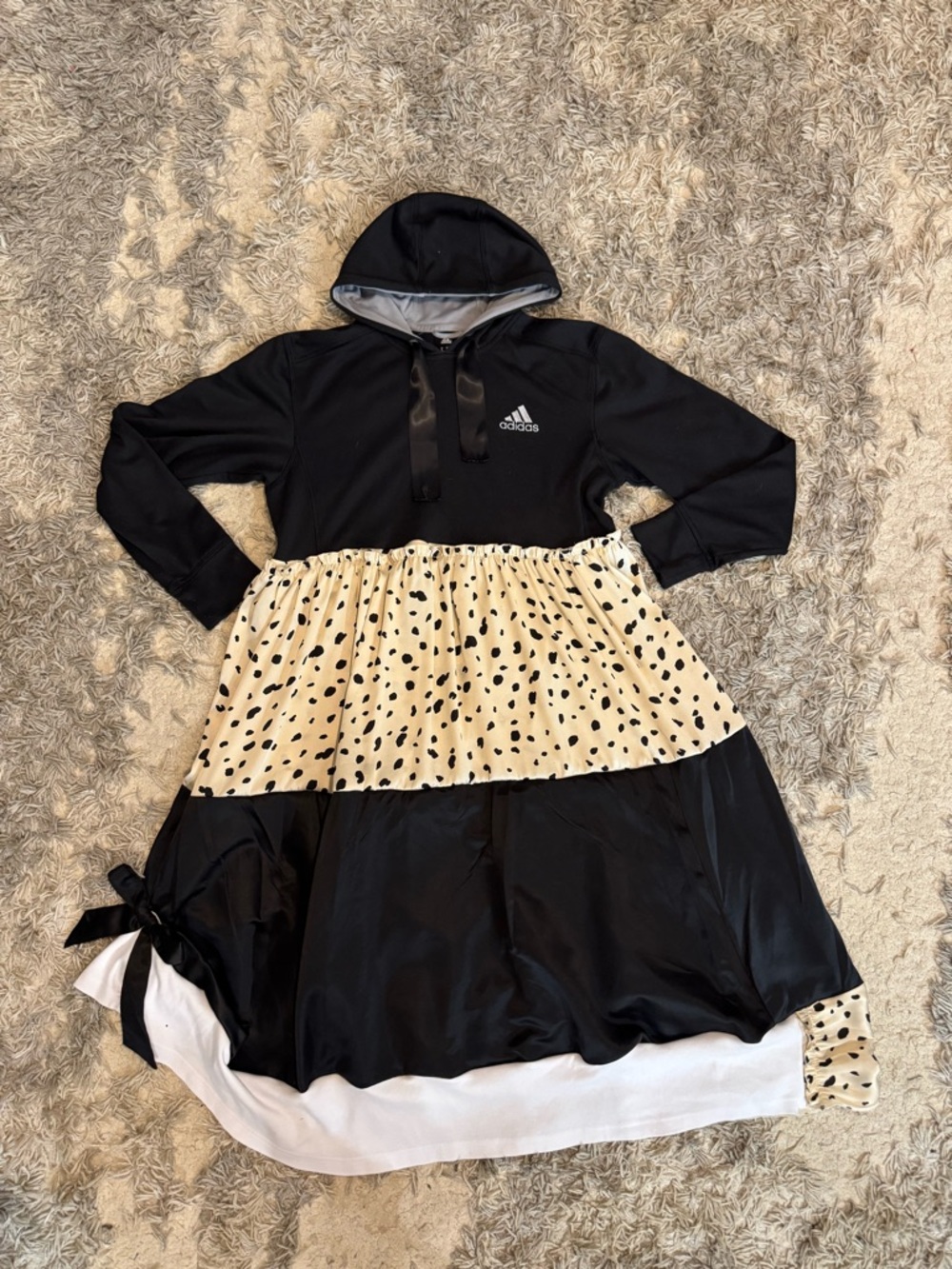 adidas upcycled Black and Cream Hoodie Dress